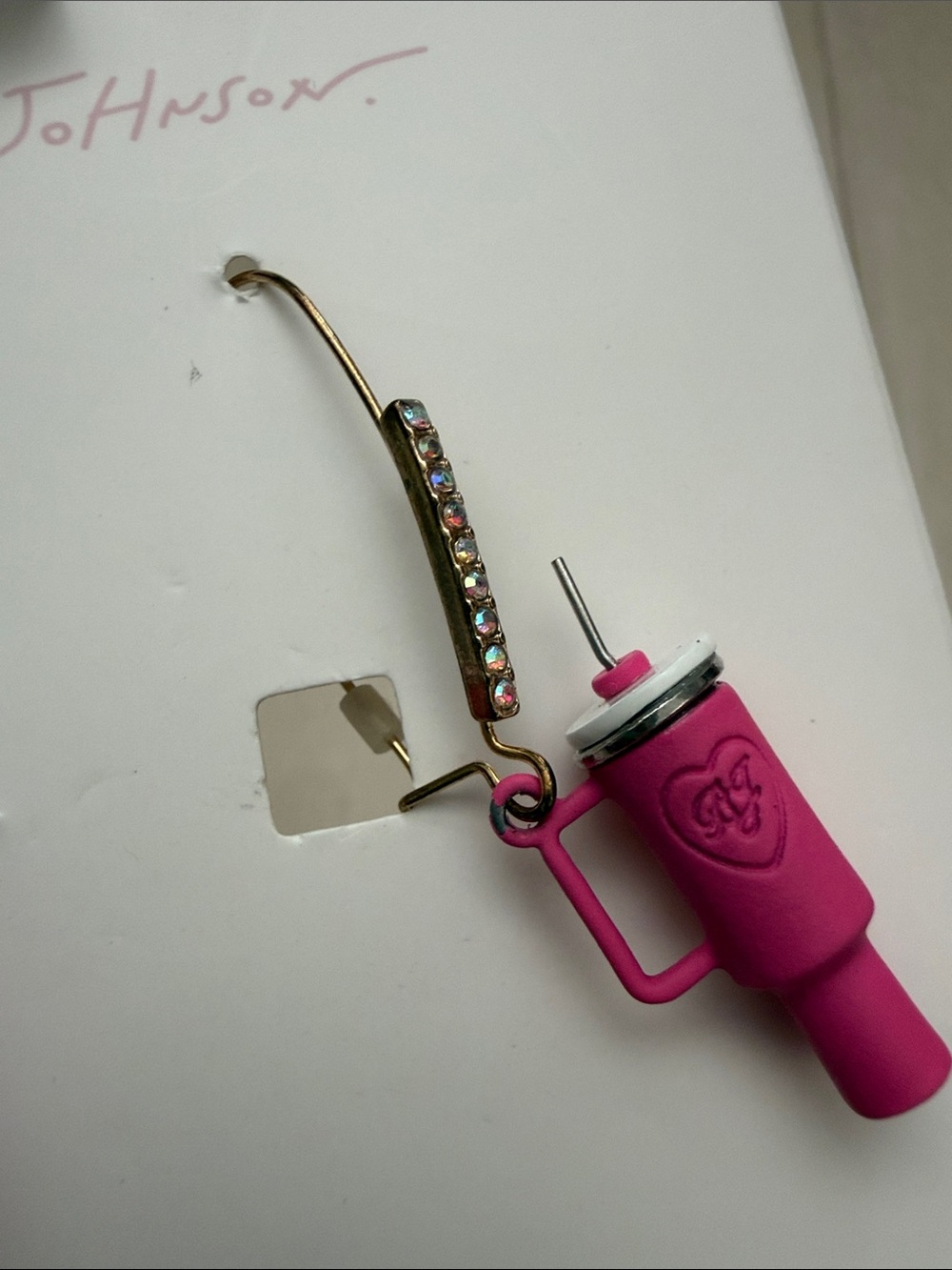 Betsey Johnson Pink & Gold Novelty Travel Mug Drop Earrings - Picture 10 of 10